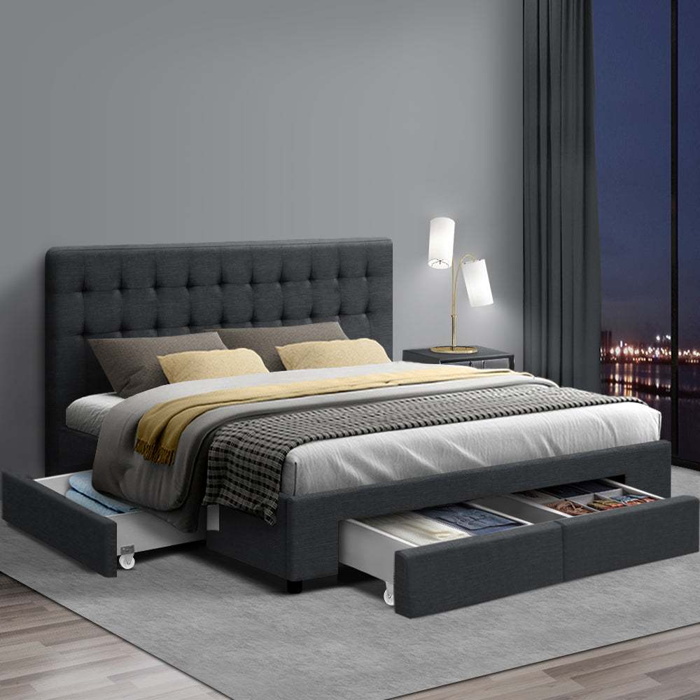 Trinity Queen Storage Bed Frame with Drawers – Charcoal