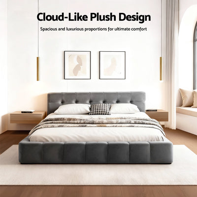 Haven Double Velvet Bed Frame - Grey with plush upholstered headboard and footboard in modern bedroom setting