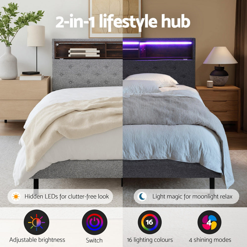 Midnight Double LED Storage Bed Frame – Grey
