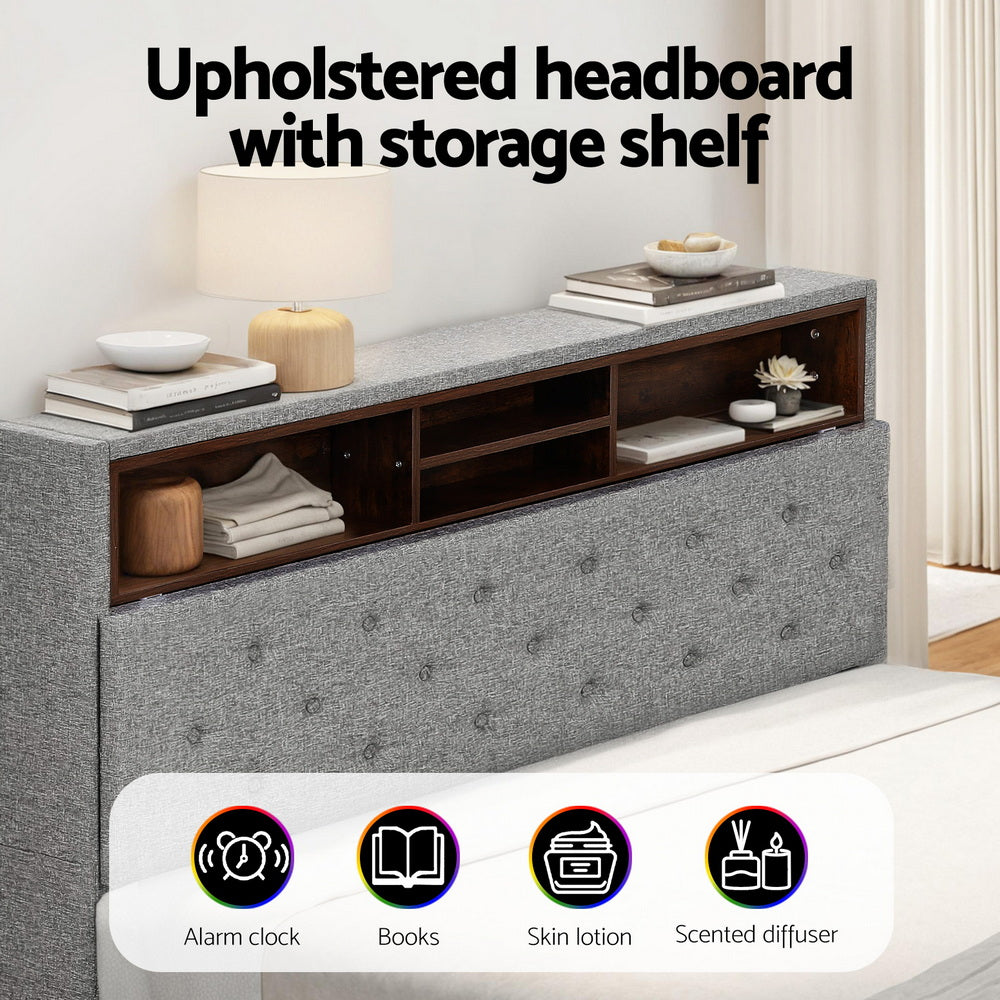 Midnight Double LED Storage Bed Frame – Grey