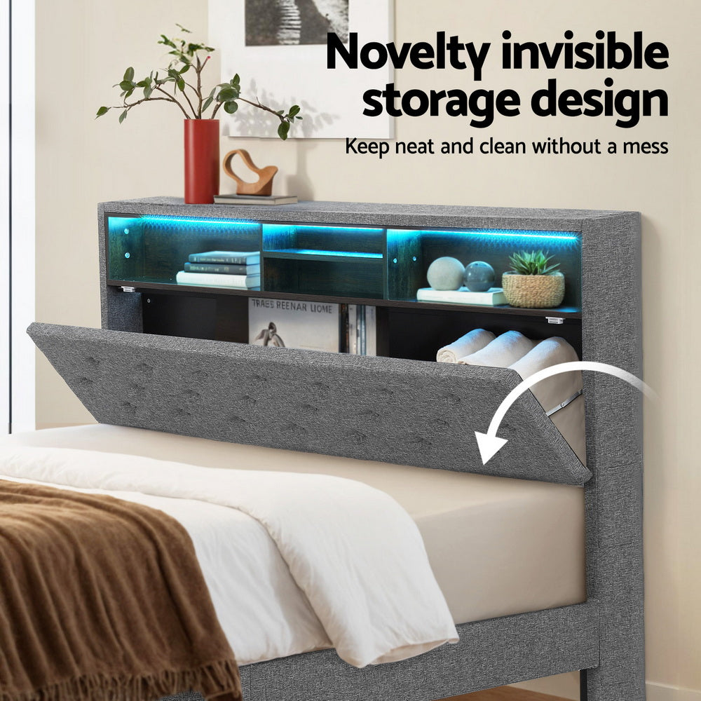 Midnight Double LED Storage Bed Frame – Grey