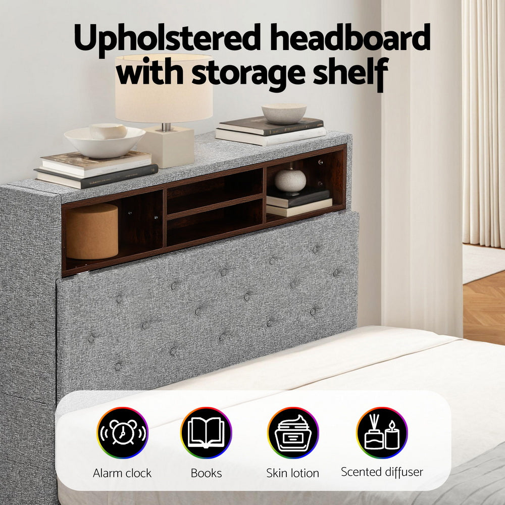Midnight King Single LED Storage Bed Frame – Grey
