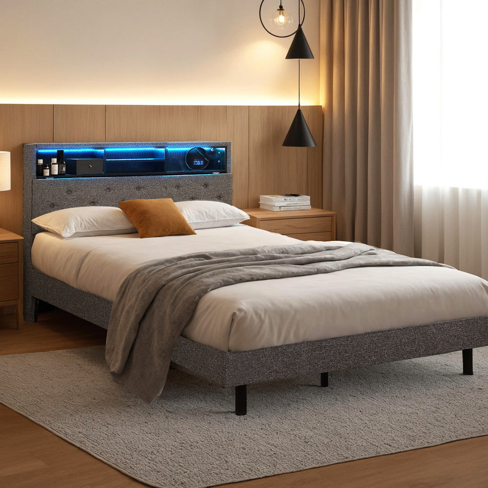 Midnight King Single LED Storage Bed Frame – Grey