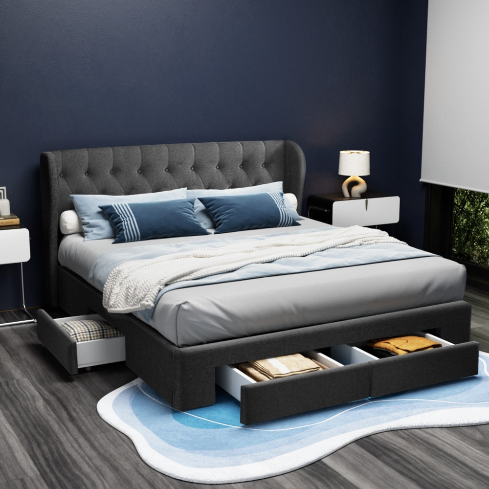 Avalon King Bed With Drawers Charcoal