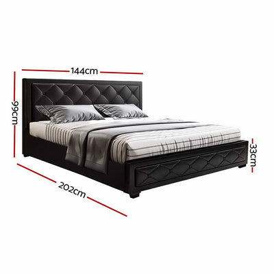 Bronte Storage Double Bed Frame Black with tufted headboard and storage base, modern black bedroom furniture by Bedzy