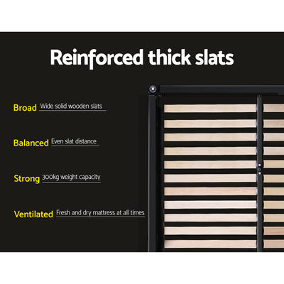 Bronte Storage Double Bed Frame Black showing reinforced thick wooden slats with strong 300kg capacity and ventilation features