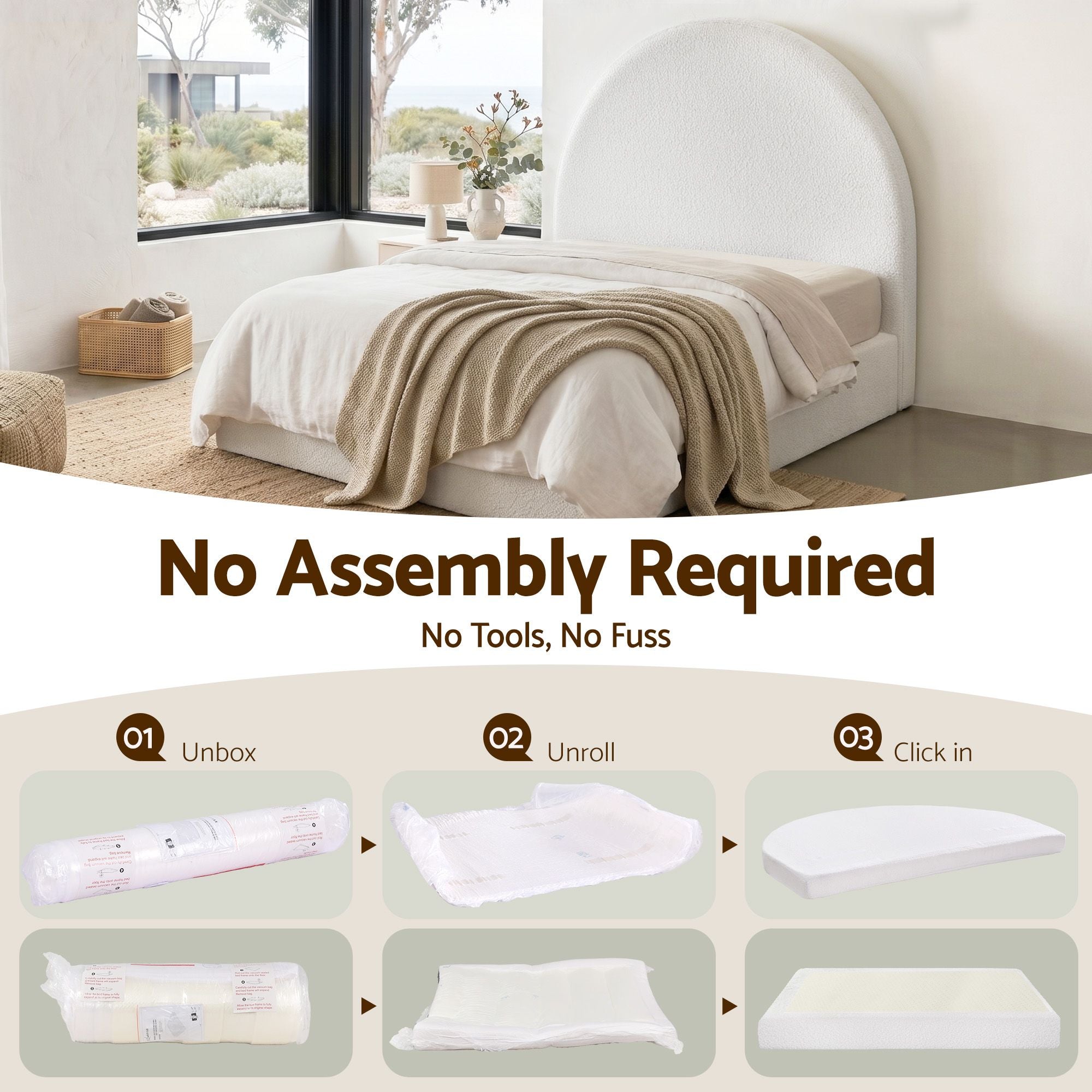 Instant-Setup Double Bed Frame with Removable Washable Boucle Cover - Teddy Velvet
