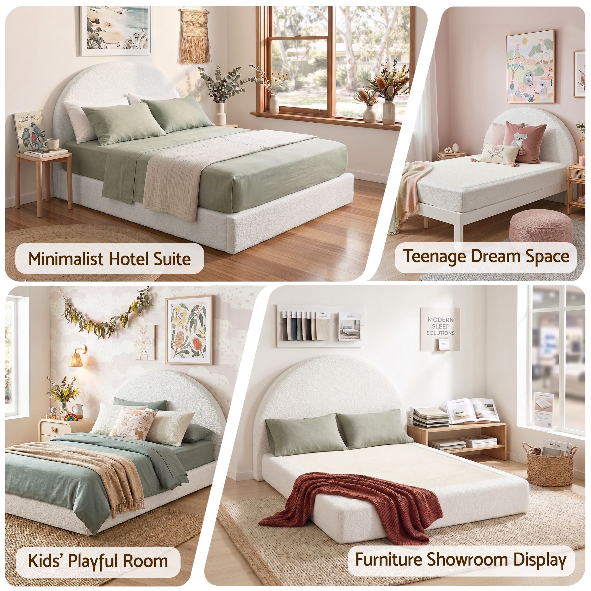 Instant-Setup Double Bed Frame with Removable Washable Boucle Cover - Teddy Velvet