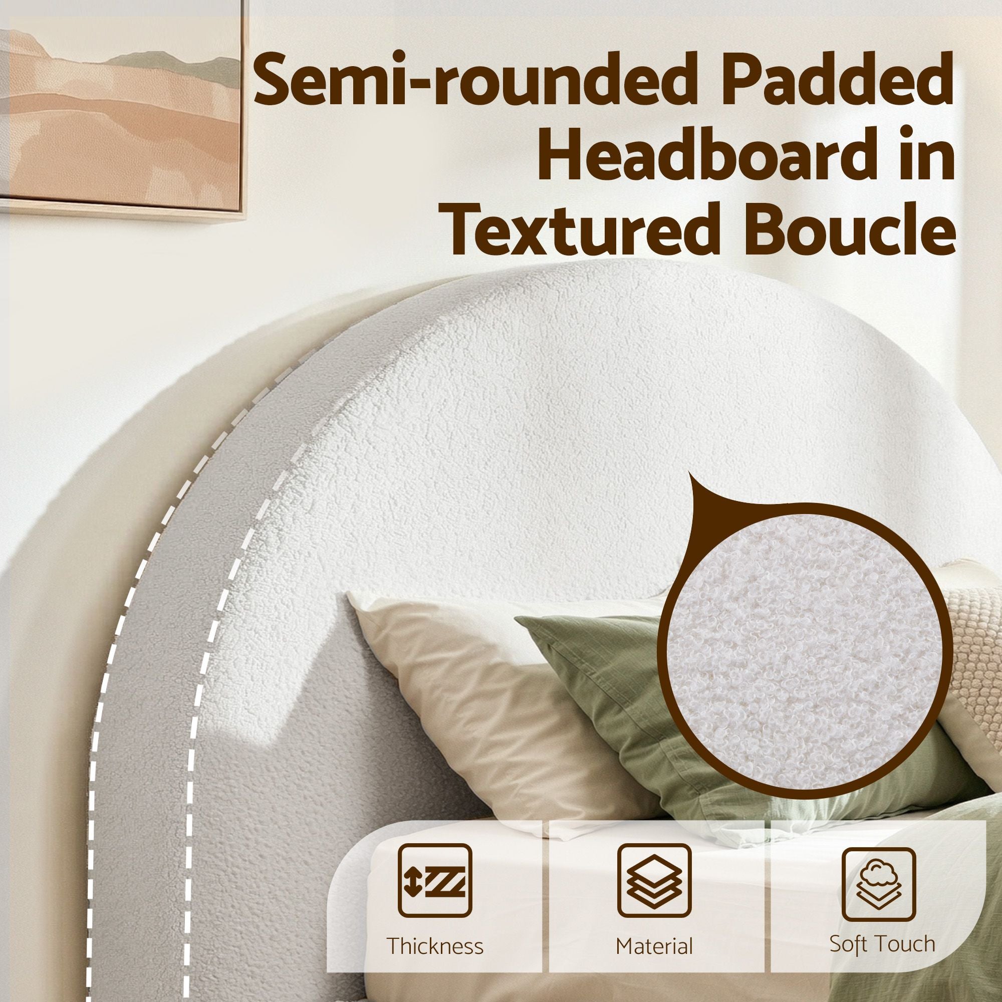 Instant-Setup Double Bed Frame with Removable Washable Boucle Cover - Teddy Velvet