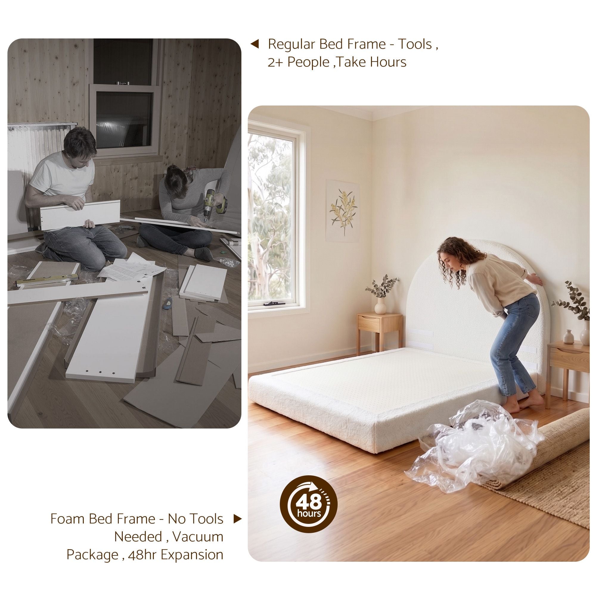 Instant-Setup Queen Bed Frame with Removable Washable Cover No Assembly - Teddy Velvet