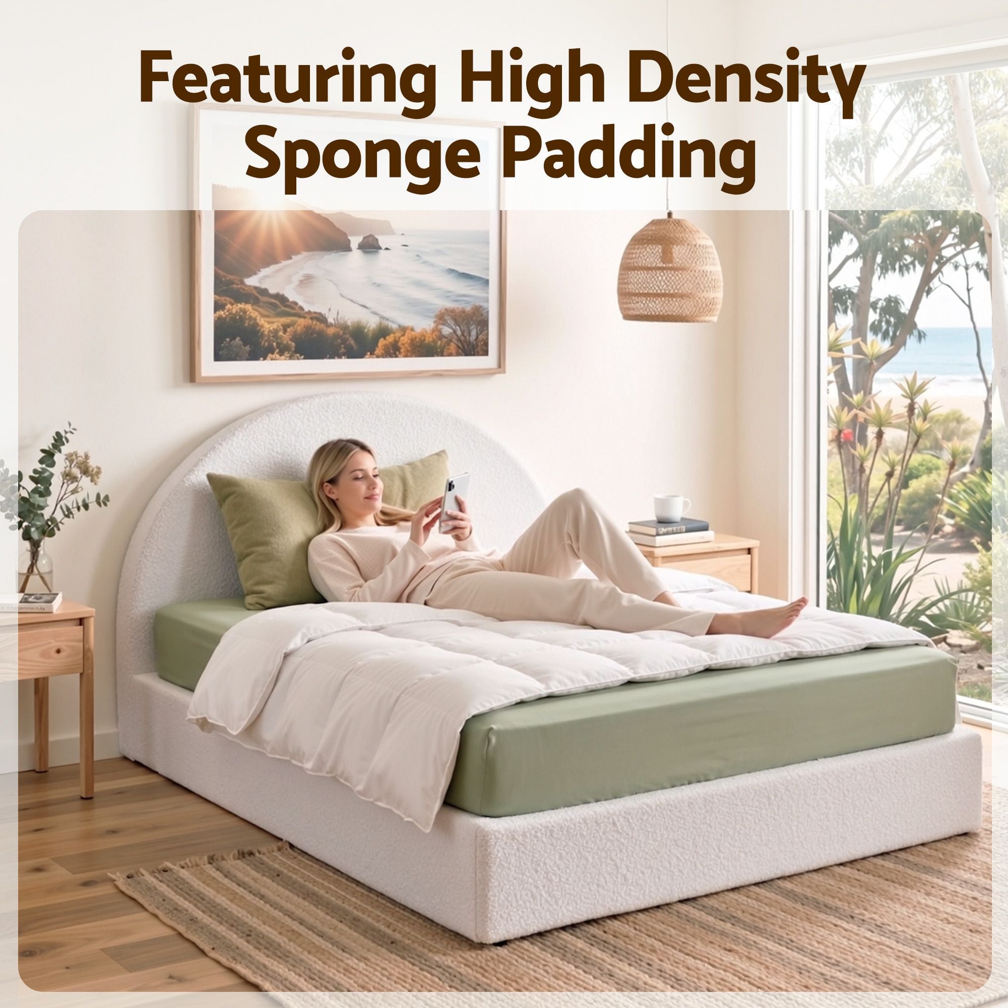 Instant-Setup Queen Bed Frame with Removable Washable Cover No Assembly - Teddy Velvet