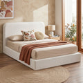 Instant-Setup Queen Bed Frame with Boucle Fabric, Vacuum Compressed, No Assembly - Teddy Velvet