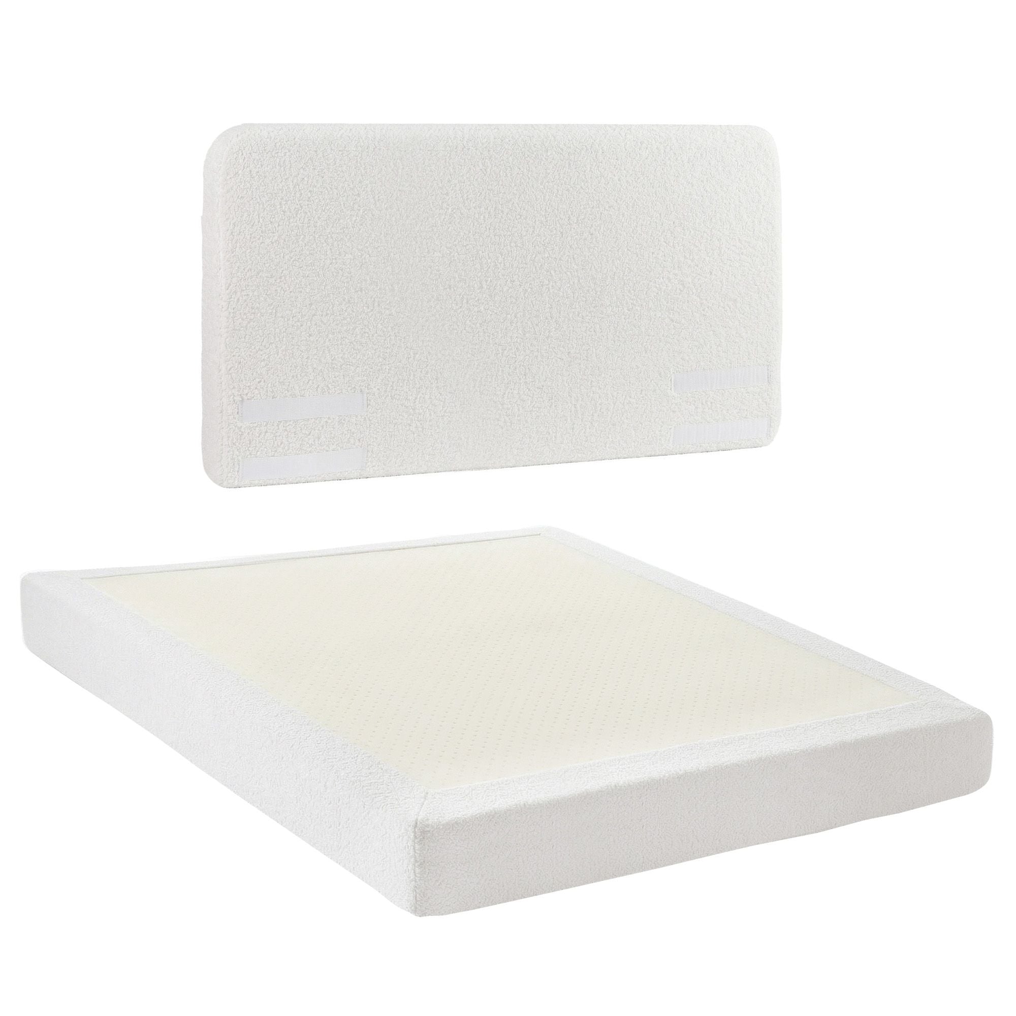 Instant-Setup Queen Bed Frame with Boucle Fabric, Vacuum Compressed, No Assembly - Teddy Velvet