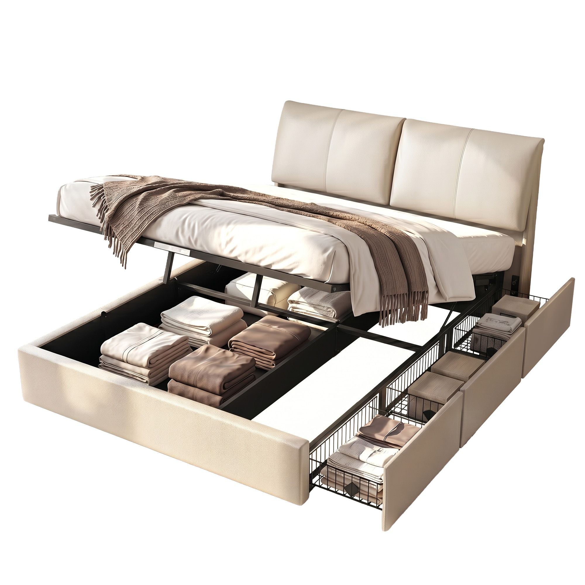 Queen Bed Frame Gas Lift Storage 3 Drawers Adjustable Headboard Platform Base