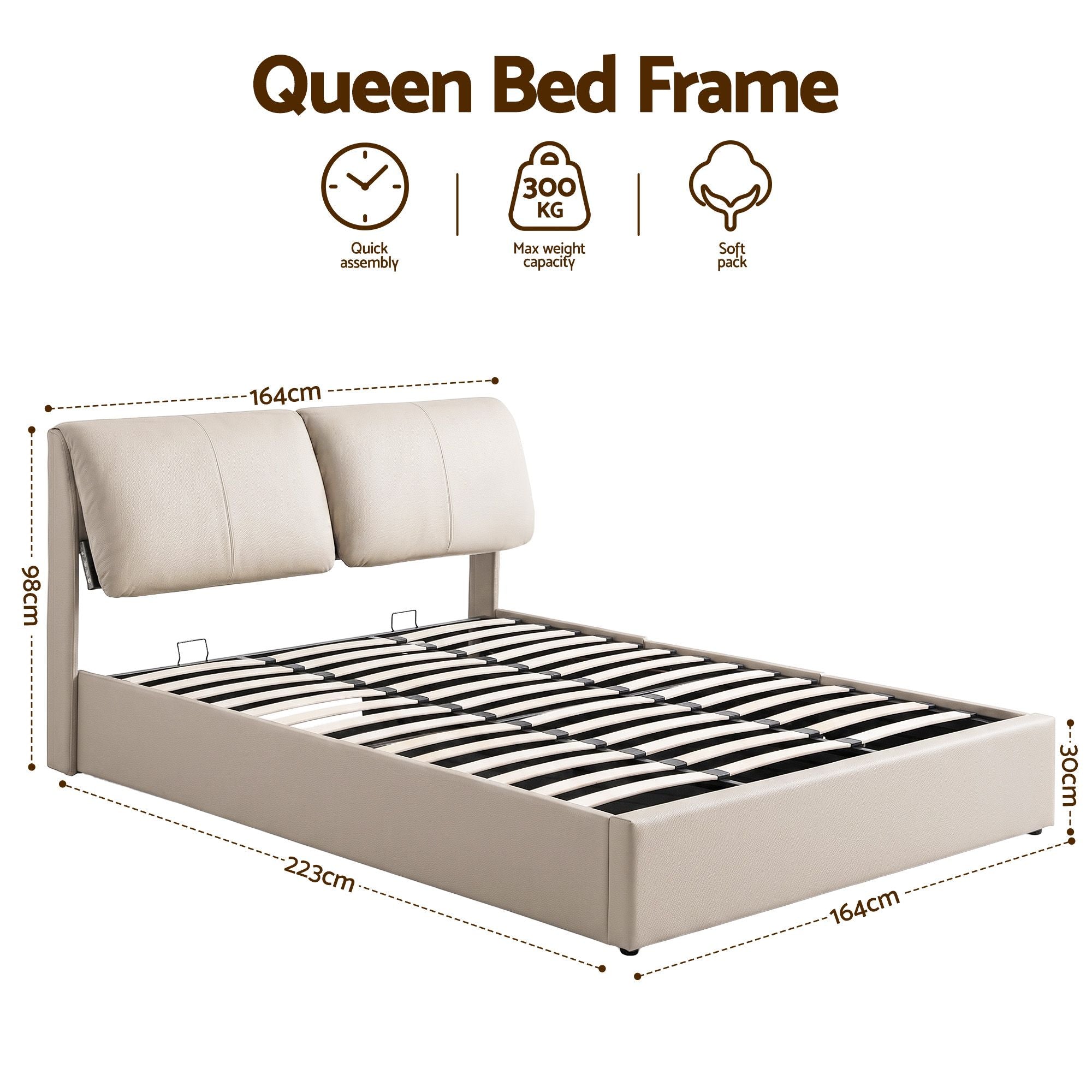 Queen Bed Frame Gas Lift Storage 3 Drawers Adjustable Headboard Platform Base