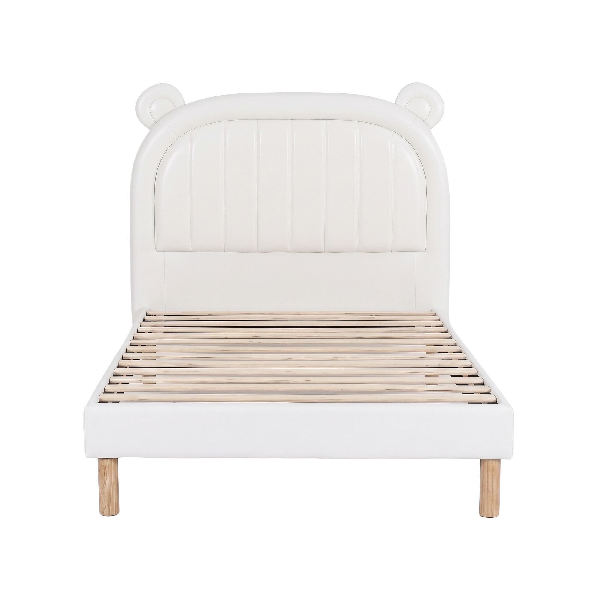 Kids King Single Bed Frame Bear Ears Headboard Upholstered Leather Platform Bed for Child