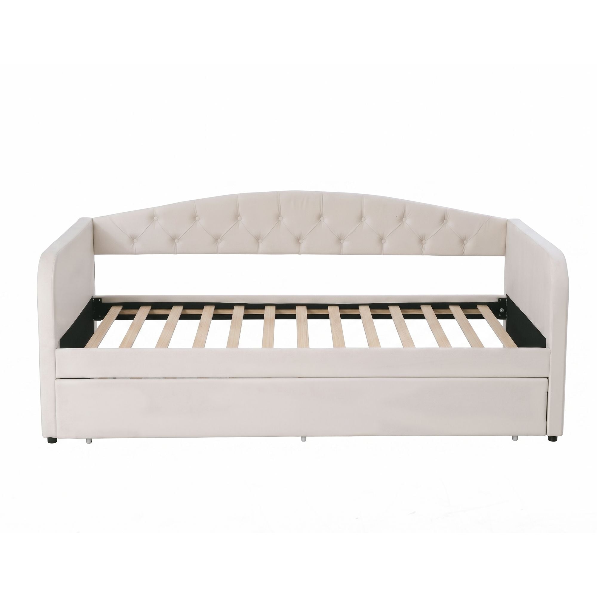 Single Daybed Velvet Trundle Bed Frame Tufted Guest Bed