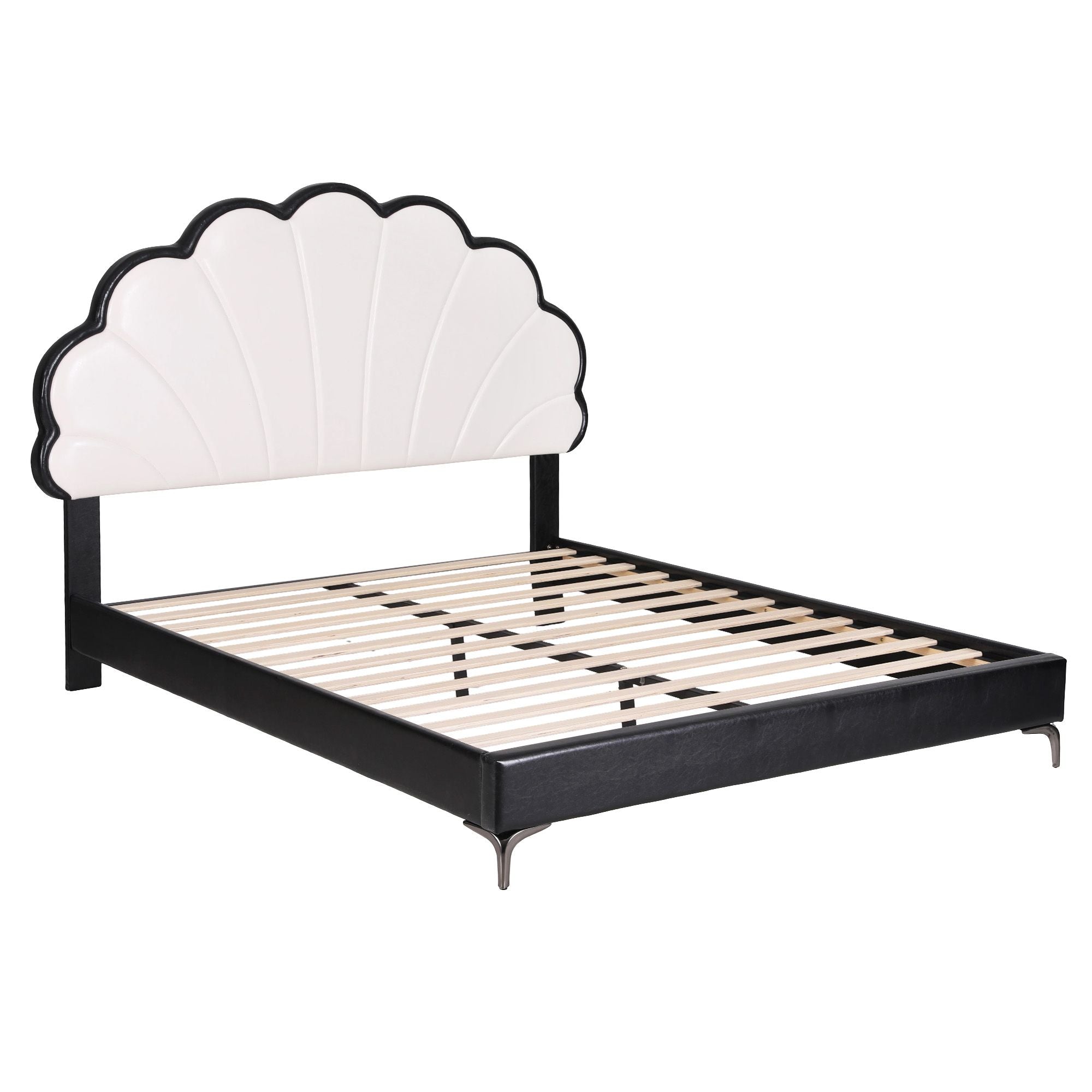 Double Bed Frame with Adjustable Shell Headboard and PVC Upholstery