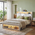 Queen Bed Frame with Storage, Charging Station & LED Lighting - White