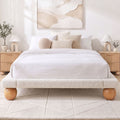 Queen Bouclé Upholstered Platform Bed Frame with 2 Bedside Tables Set