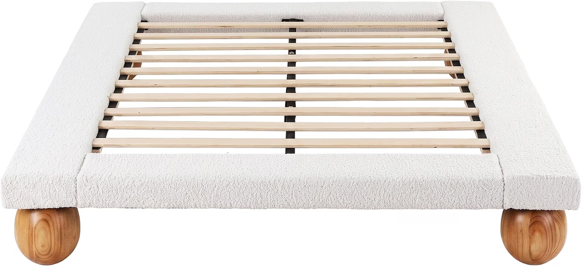 Queen Bed Frame and 2 Chest of Drawers Set with Bouclé Upholstery Platform Bed