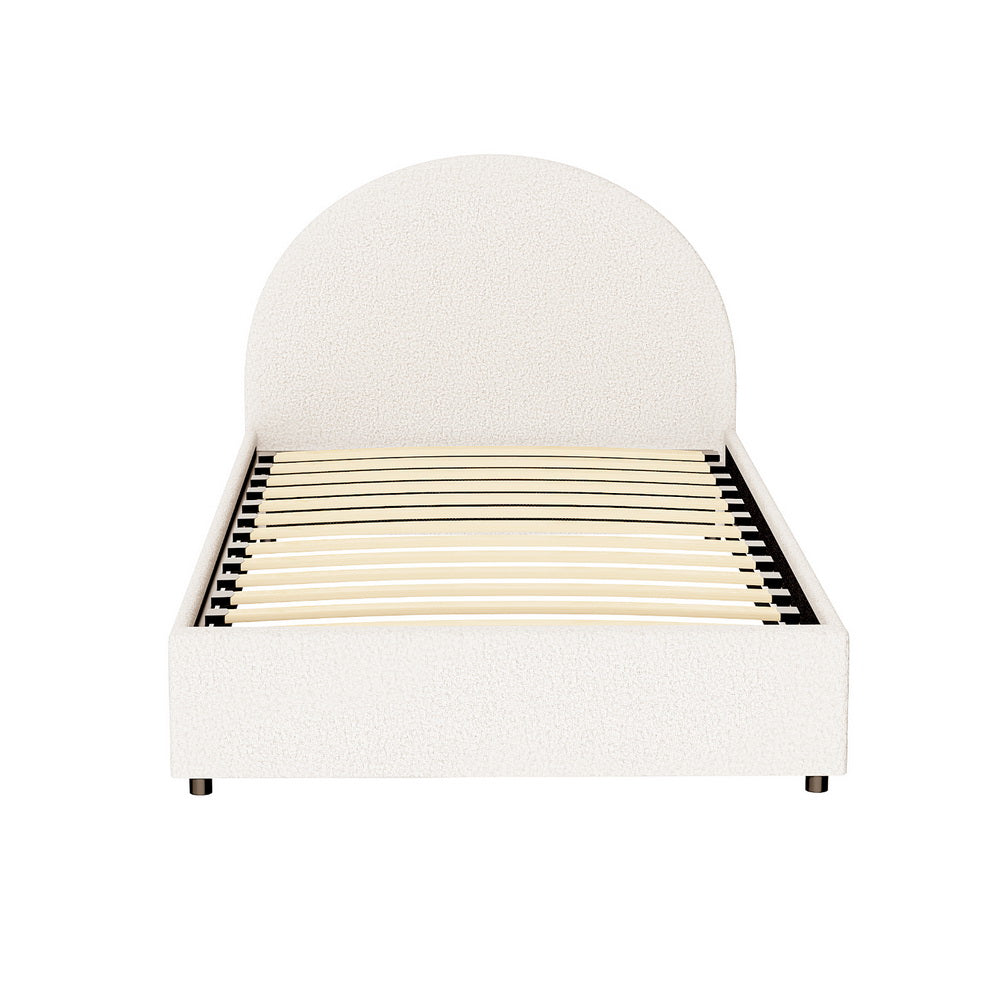 Ella Gas Lift King Single Bed Frame - Beige Bouclé Upholstery