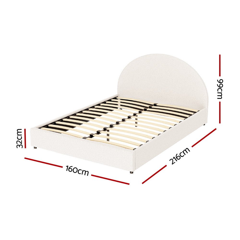 Ella Gas Lift Queen Bed Frame - Beige Bouclé Upholstery