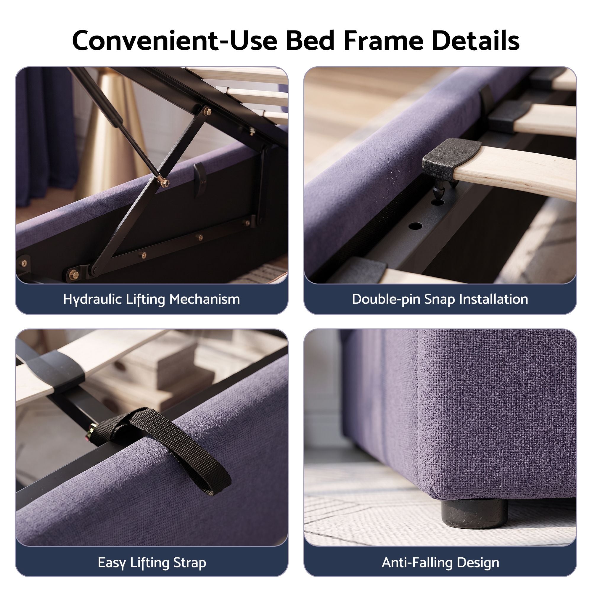 Double Bed Frame with Lift-Up Storage and USB Charging Ports - Grey
