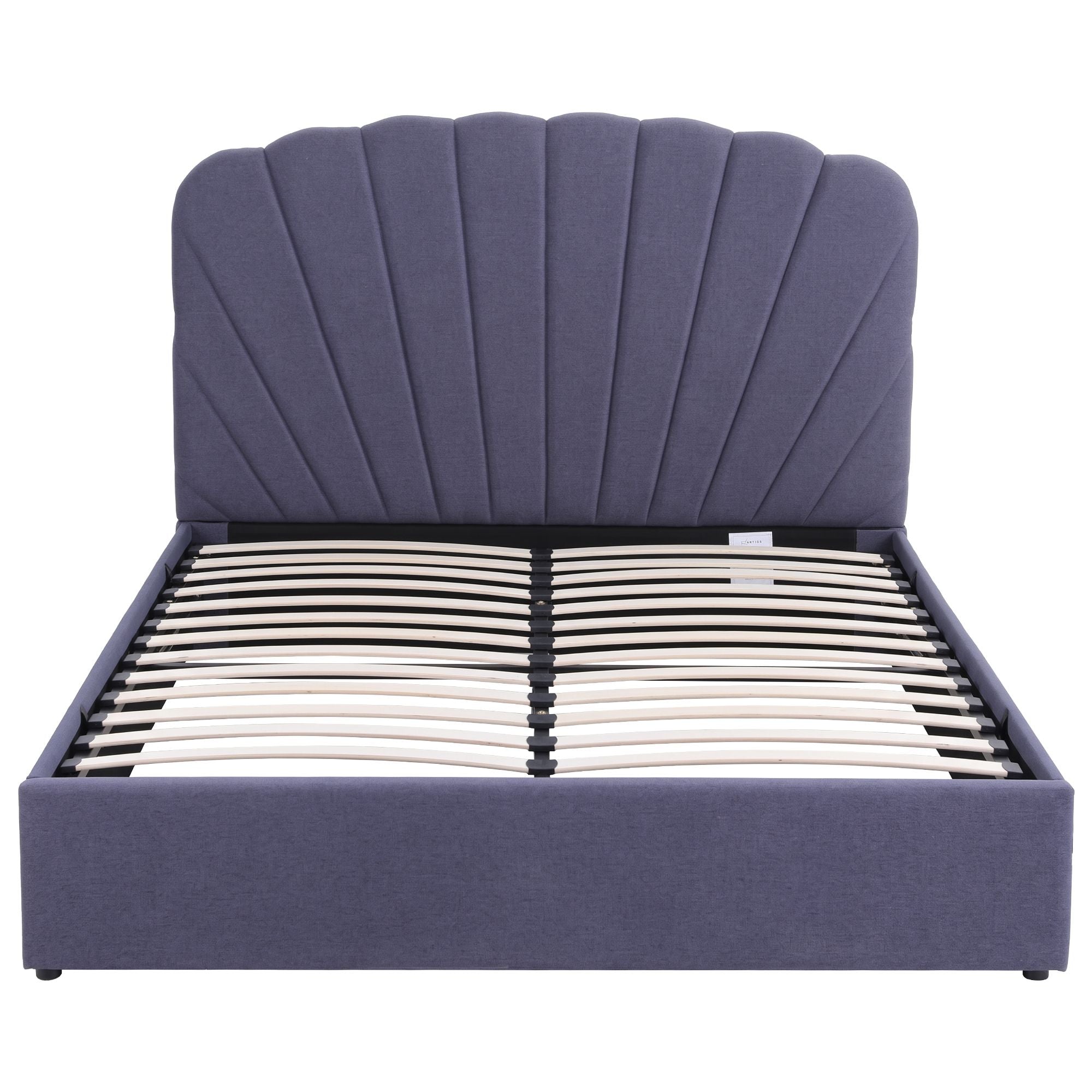 Queen Upholstered Bed Frame with Lift-Up Storage and USB Ports - Grey