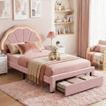 King Single Velvet Upholstered Bed Frame with Storage Drawer & LED Headboard - Pink