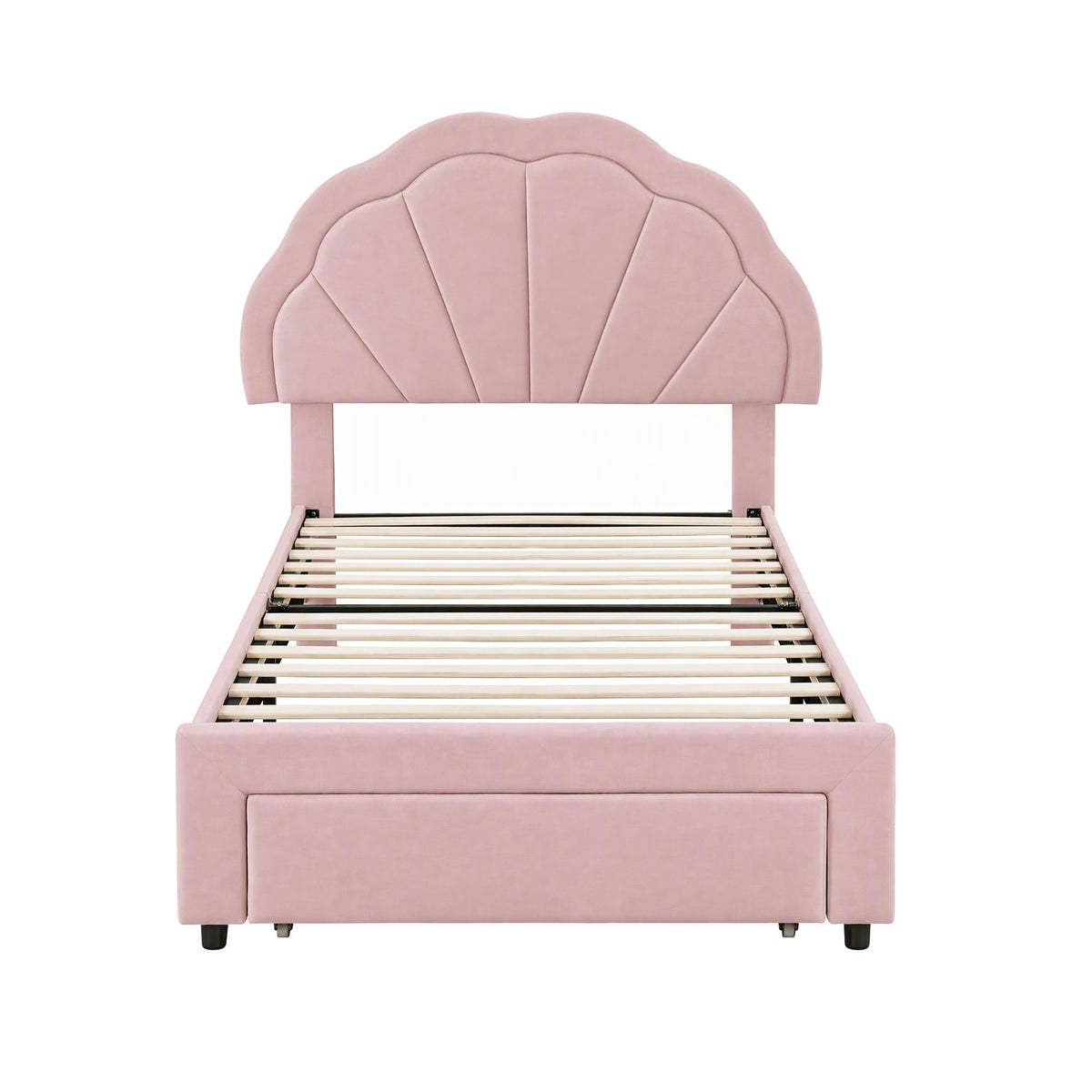 King Single Velvet Upholstered Bed Frame with Storage Drawer & LED Headboard - Pink