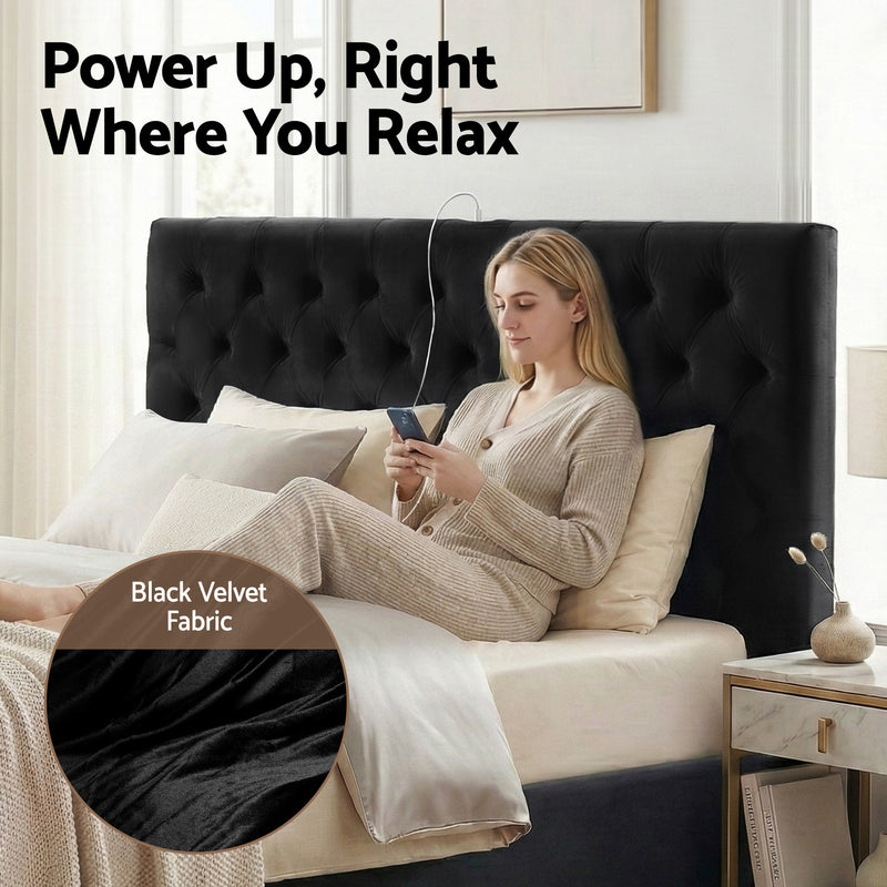 King Bed Frame Storage Charging Station Upholstered 3 Drawers USB Type-C-7