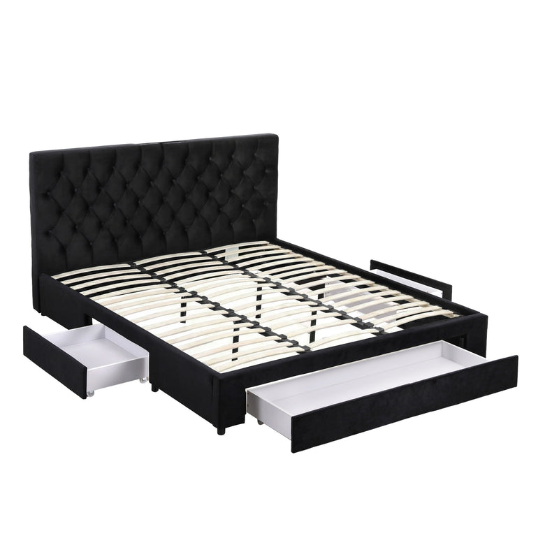 King Bed Frame Storage Charging Station Upholstered 3 Drawers USB Type-C-9
