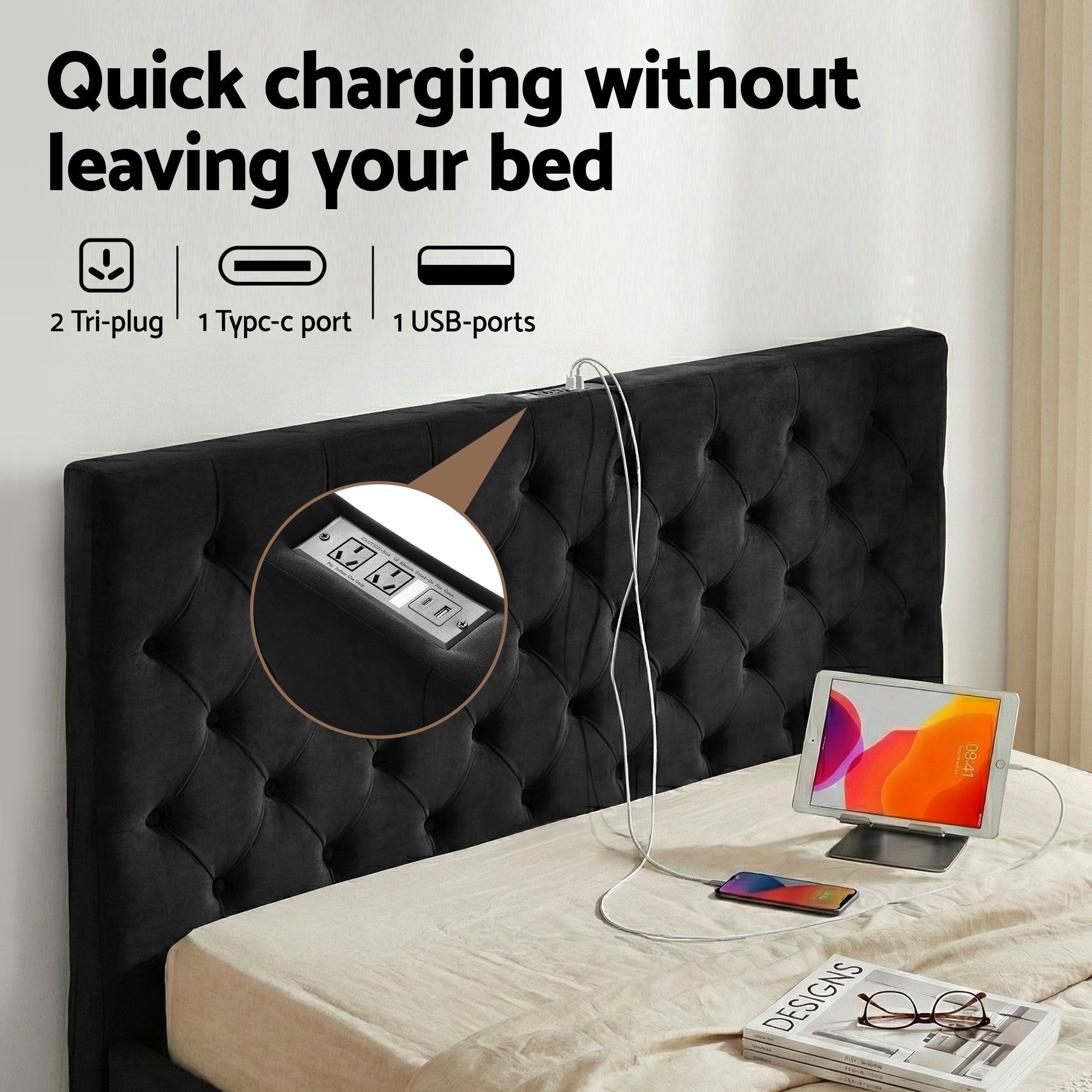Queen Package | Lunara Storage Bed Black & Serenity Euro Top Mattress (Medium Firm)