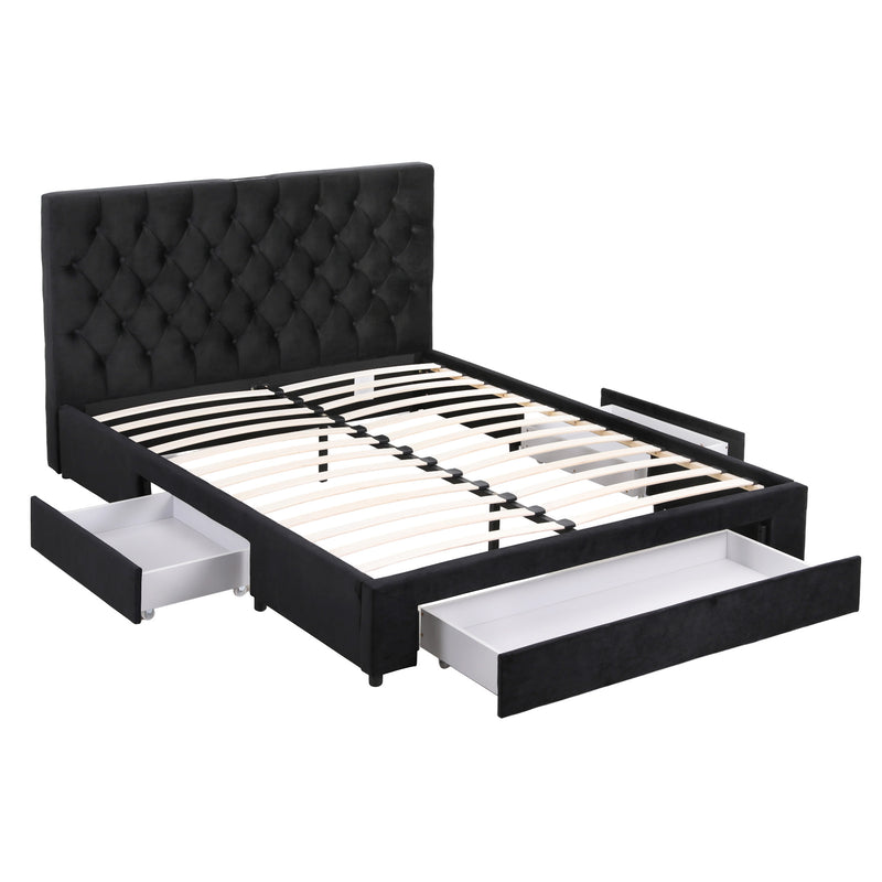Queen Bed Frame Storage Charging Station Upholstered 3 Drawers USB Type-C-9
