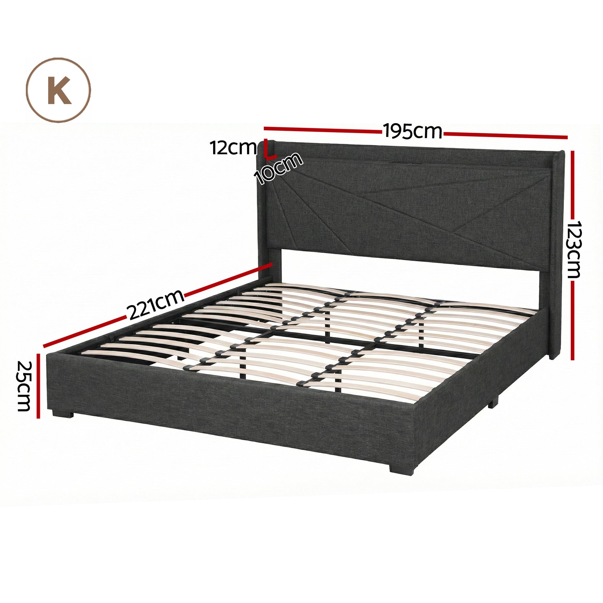 Moree King Gas Lift Bed Frame with Charging Station - Charcoal-4