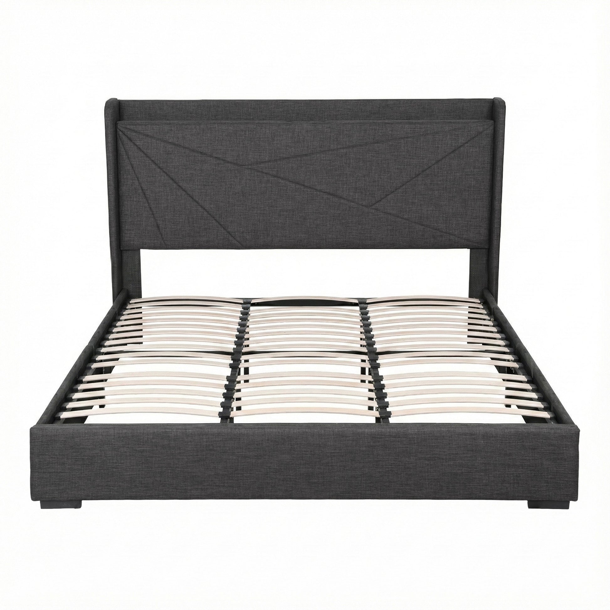 Moree King Gas Lift Bed Frame with Charging Station - Charcoal-5