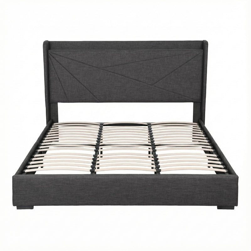 Moree King Gas Lift Bed Frame with Charging Station - Charcoal-5