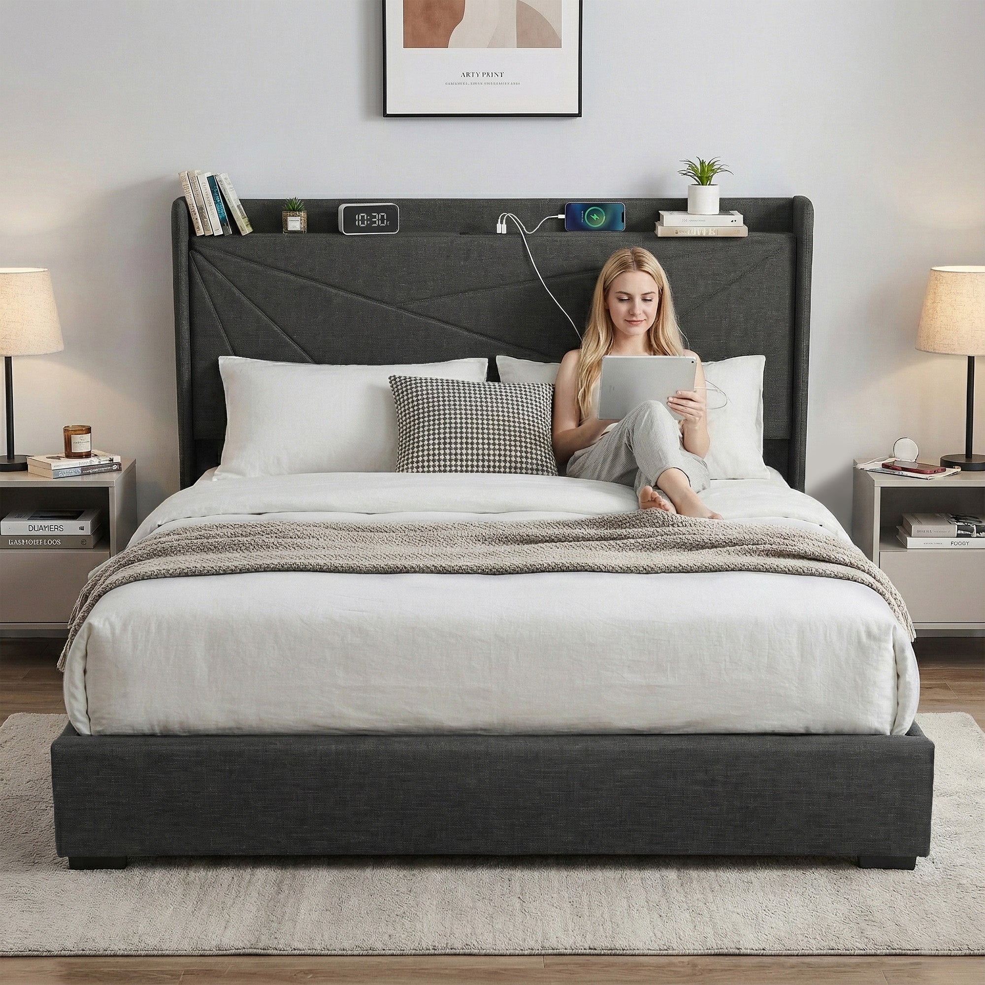 King Package | Moree King Gas Lift Bed Frame Charcoal & Serenity Euro Top Mattress (Medium Firm)