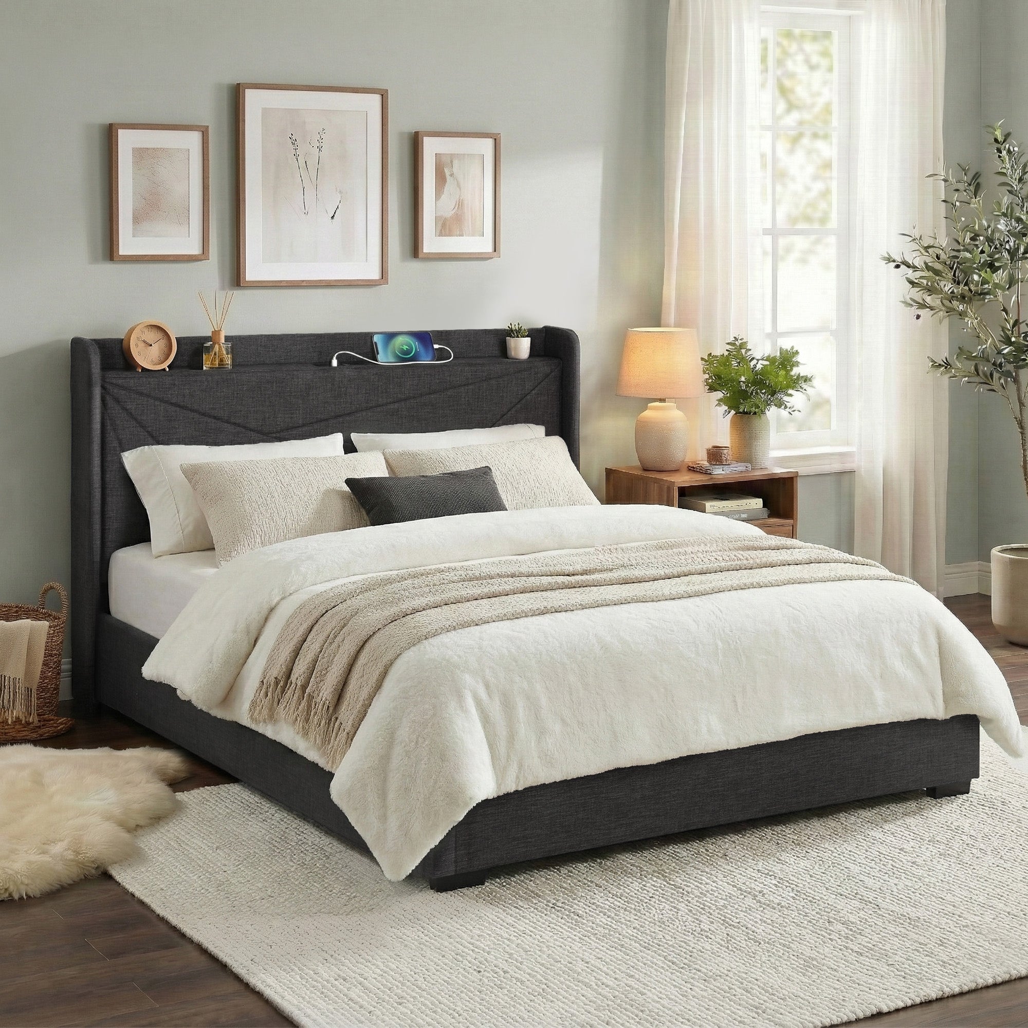 King Package | Moree King Gas Lift Bed Frame Charcoal & Serenity Euro Top Mattress (Medium Firm)
