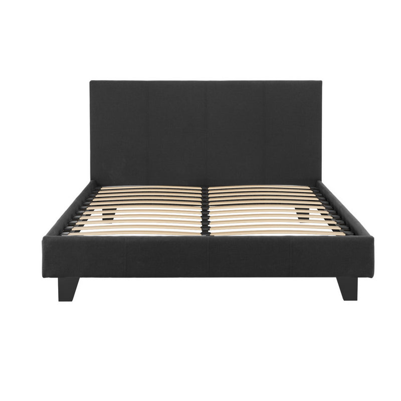 Coogee Double Bed Frame Grey with upholstered headboard, wooden slats, and sturdy legs, ideal bedroom furniture by Bedzy.