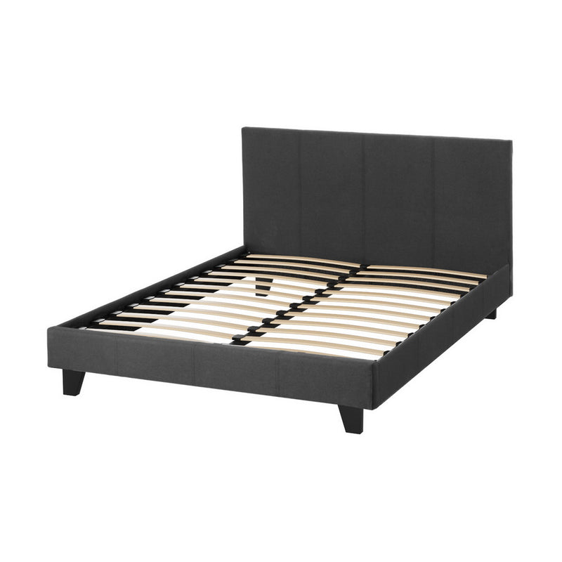 Coogee Double Bed Frame Grey with upholstered headboard, wooden slats, and sturdy legs, ideal bedroom furniture by Bedzy