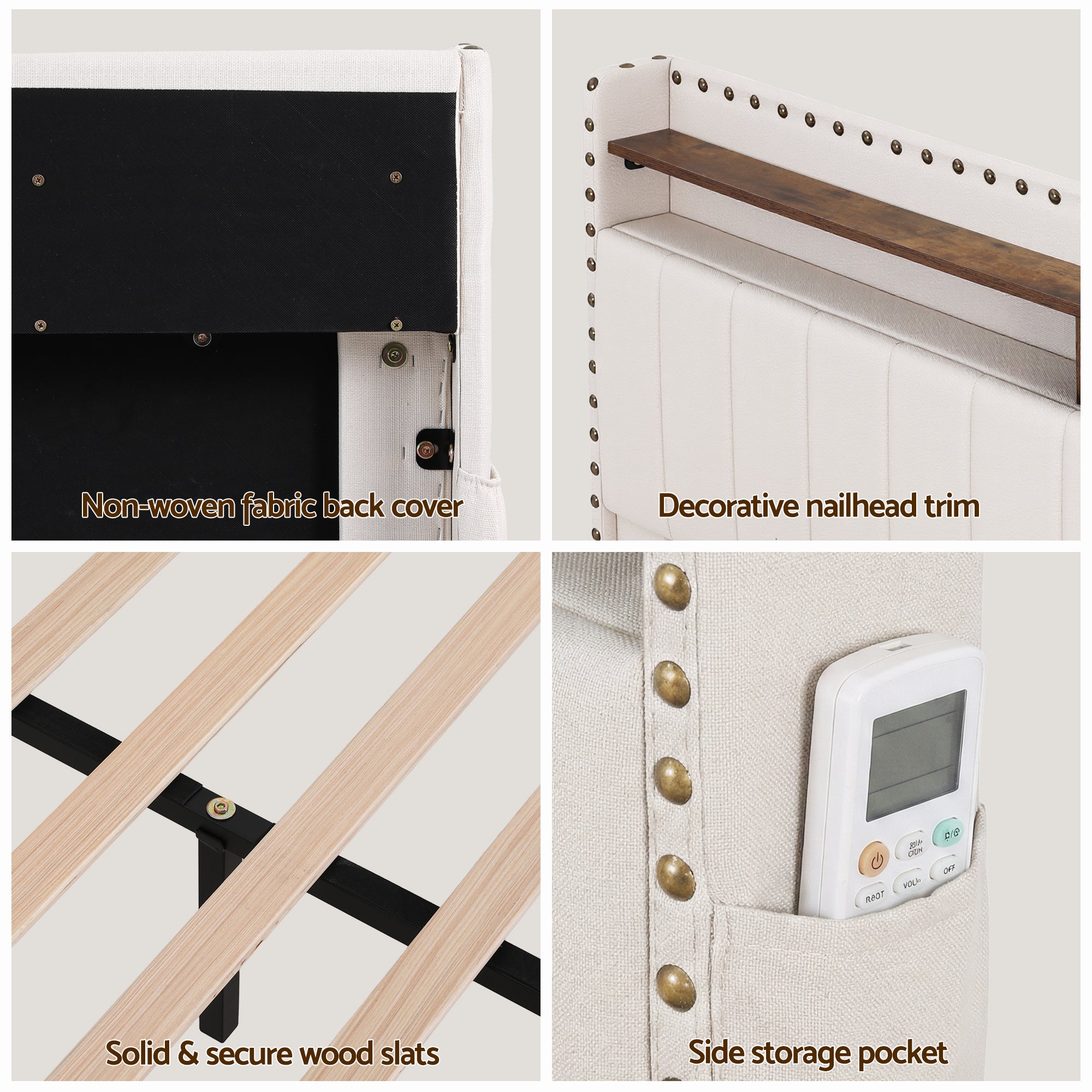 King Package | Nouvea LED Storage Bed Frame Beige & Serenity Euro Top Mattress (Medium Firm)