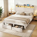 Nouvea Queen Bed Frame with Storage Drawers, LED Lighting and USB Charging - Beige