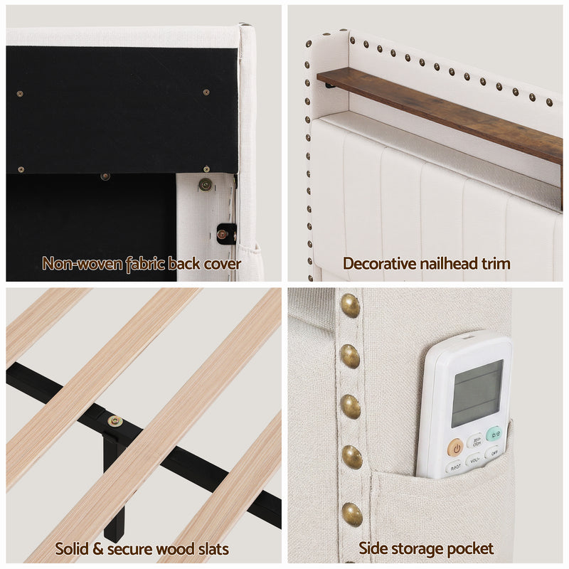 Nouvea Queen Bed Frame with Storage Drawers, LED Lighting and USB Charging - Beige-8