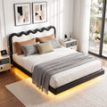 Double Floating Bed Frame with RGB LED and USB Charging - Black and Beige