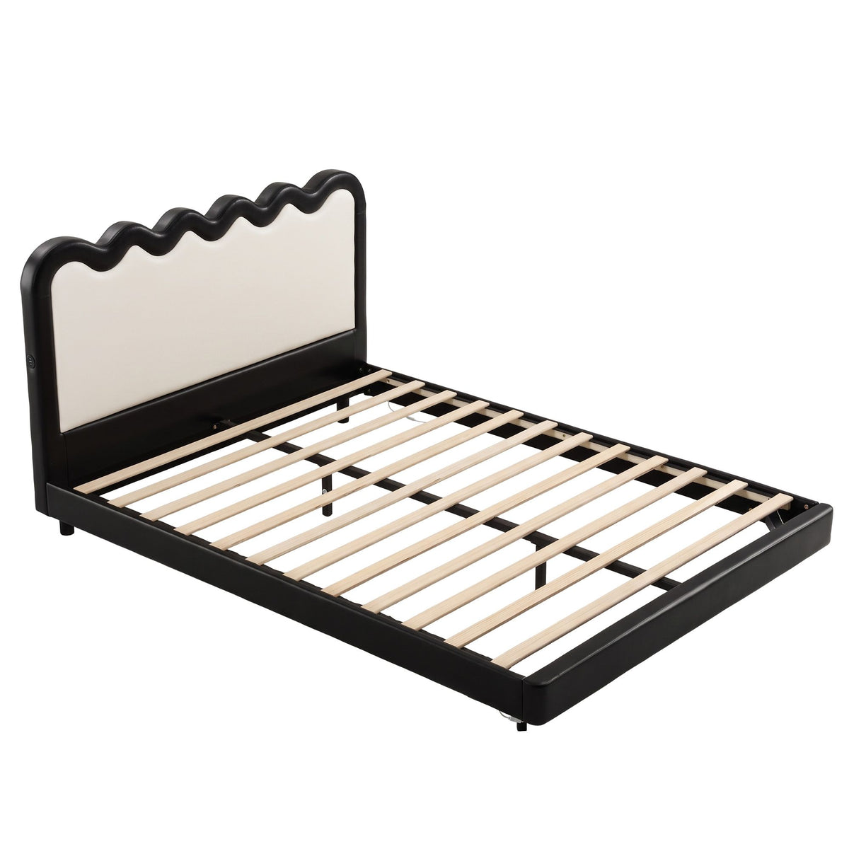 Queen Floating Bed Frame with RGB LED and USB Charging - Black and Beige