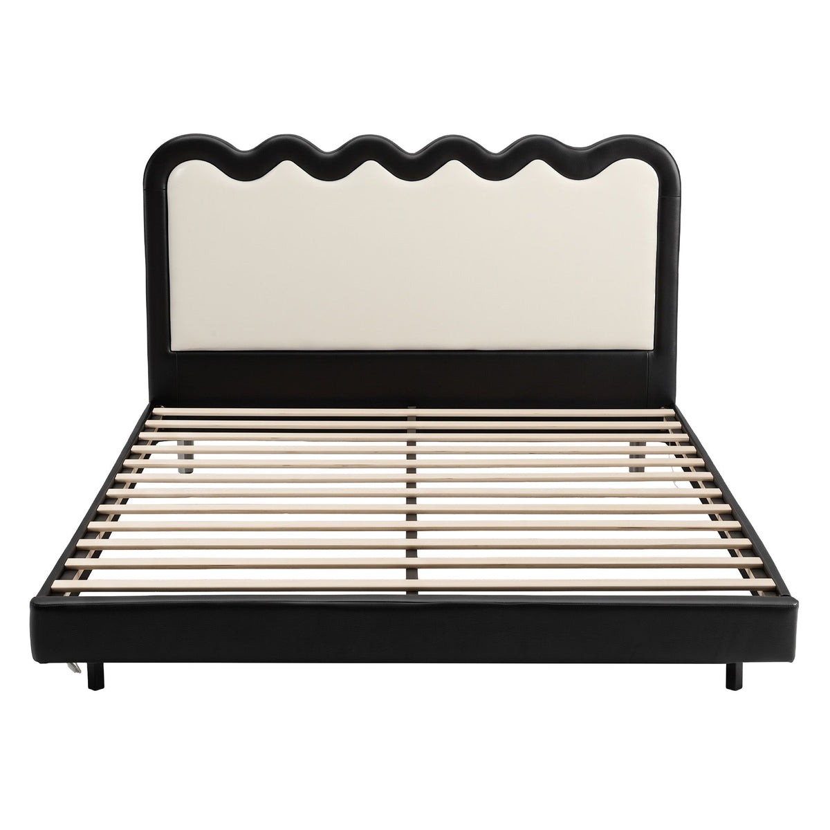 Queen Floating Bed Frame with RGB LED and USB Charging - Black and Beige