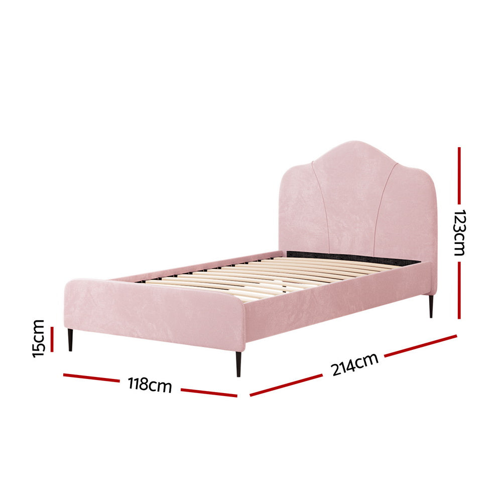 Velvet King Single Bed Frame Pink