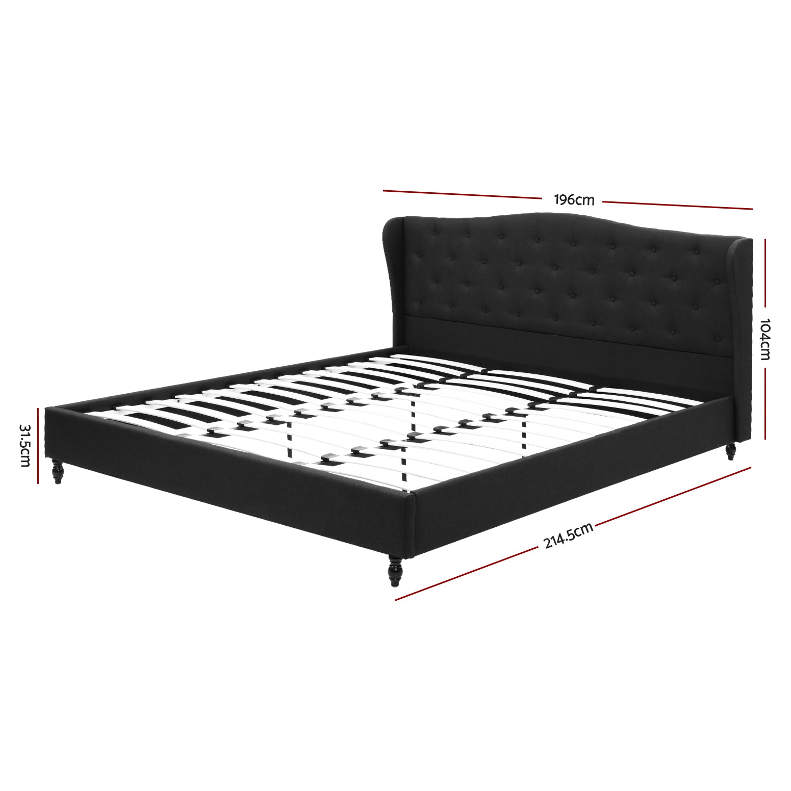 King Bed Frame Wingback Headboard Charcoal Grey Linen Upholstered Platform Bed Base